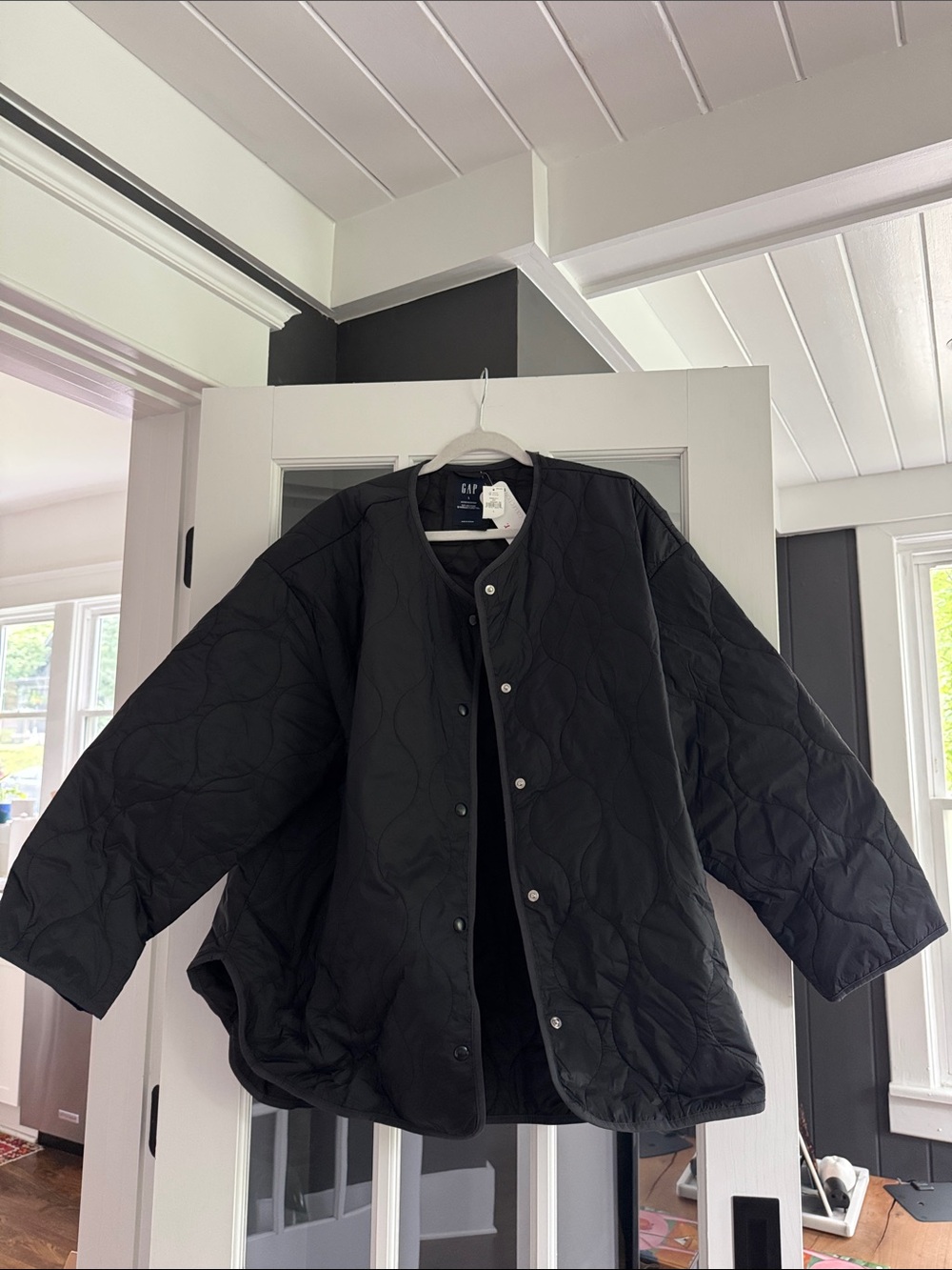 GAP Black Quilted Snap-Front Jacket